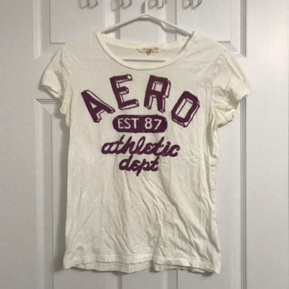 Aeropostale T-Shirt Short Sleeve XL 100% Cotton White Purple - Picture 1 of 3